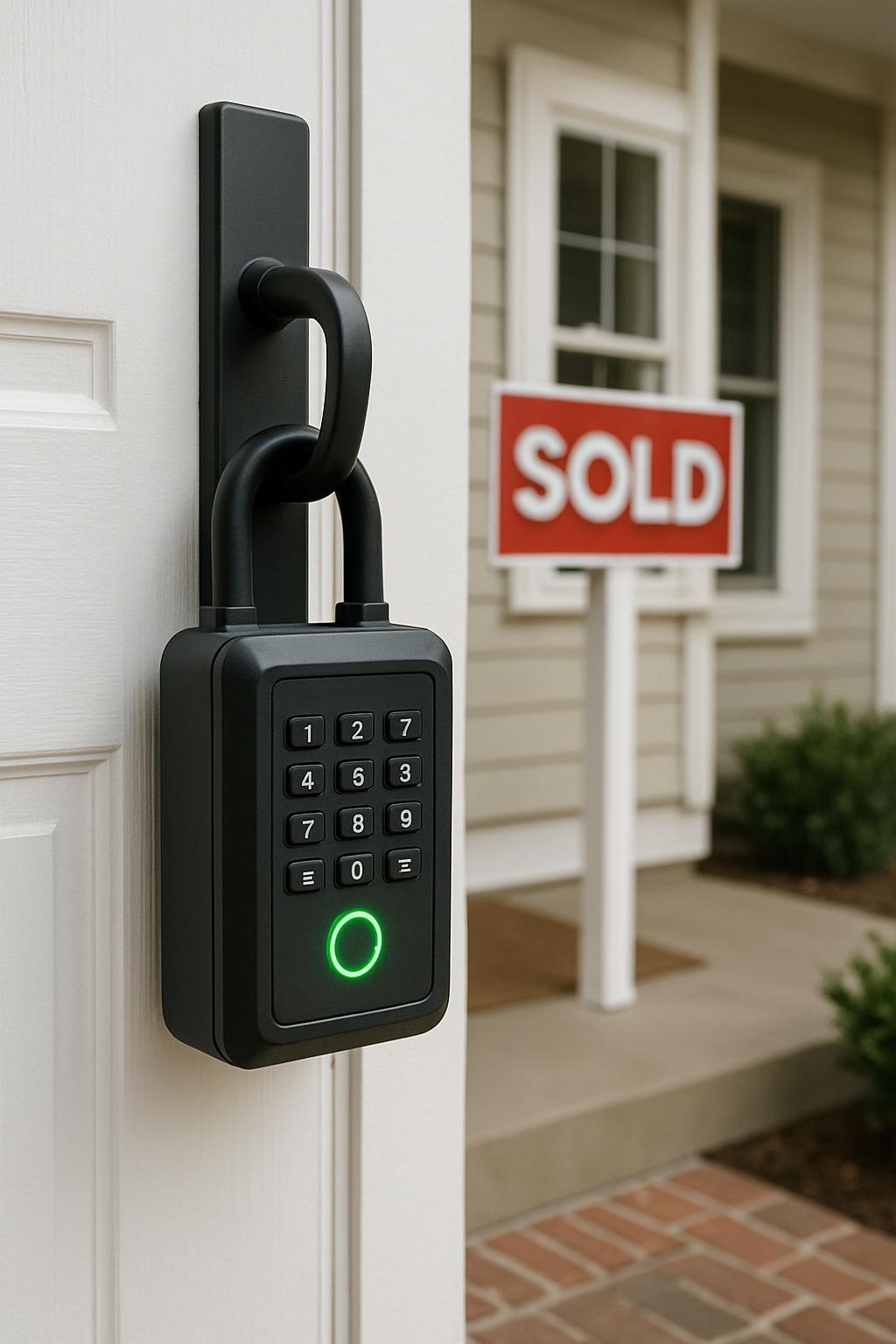 Screen readers will read this text when they see the image: "Image of a home for sale with a keypad lock on the front door."